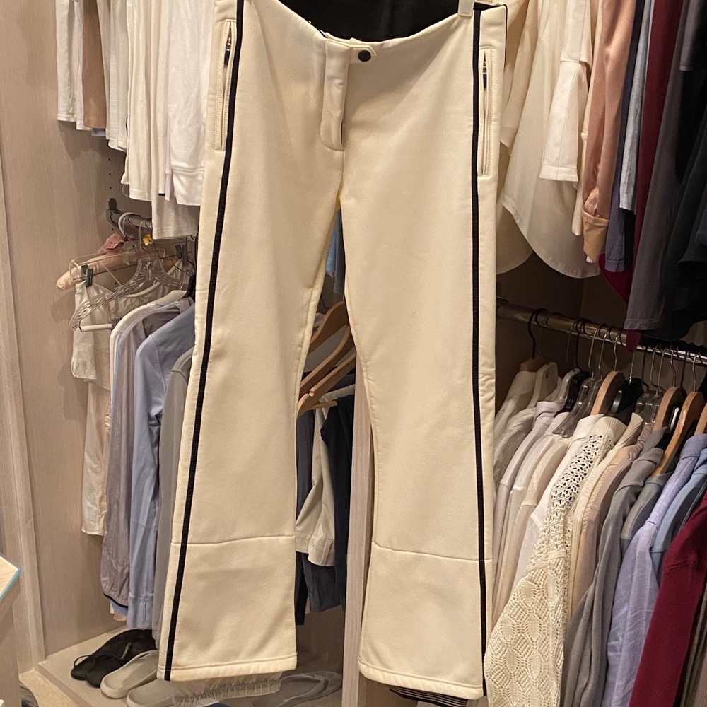 Cream Ski Pants with Black Stripes